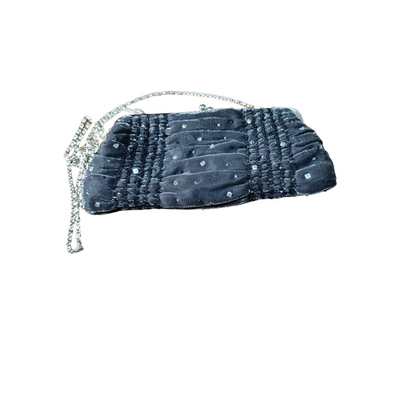 Black sequin clutch purse with over shoulder chain headband with cat ears - Picture 2 of 4